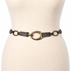 Suzi Roher Chain Belt – Brown Croc Embossed Leather Oval Link READ